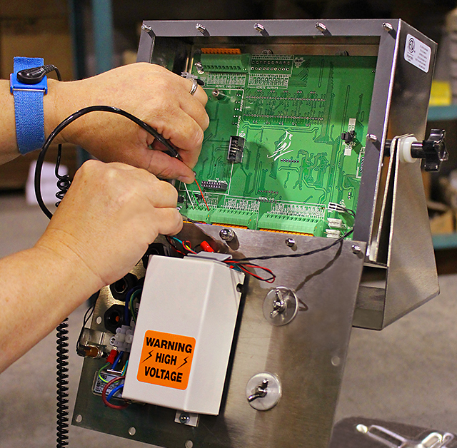 The wiring of the electronics is a delicate, thorough procedure performed in the company’s factory in Webb City, MO. Cardinal/Detecto electronics employees meticulously construct and test wiring between the weighing platforms and indicators. This extra attention delivers the highest quality results for Cardinal/Detecto’s portable, bench, and overhead track scales.